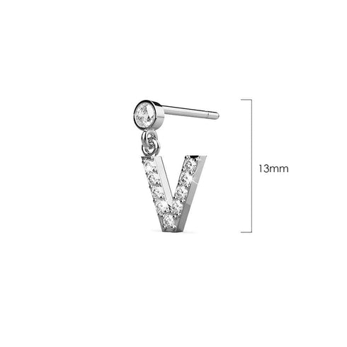 Solid 925 Sterling Silver Initial Crystal Personalised Alphabet Letter Earrings